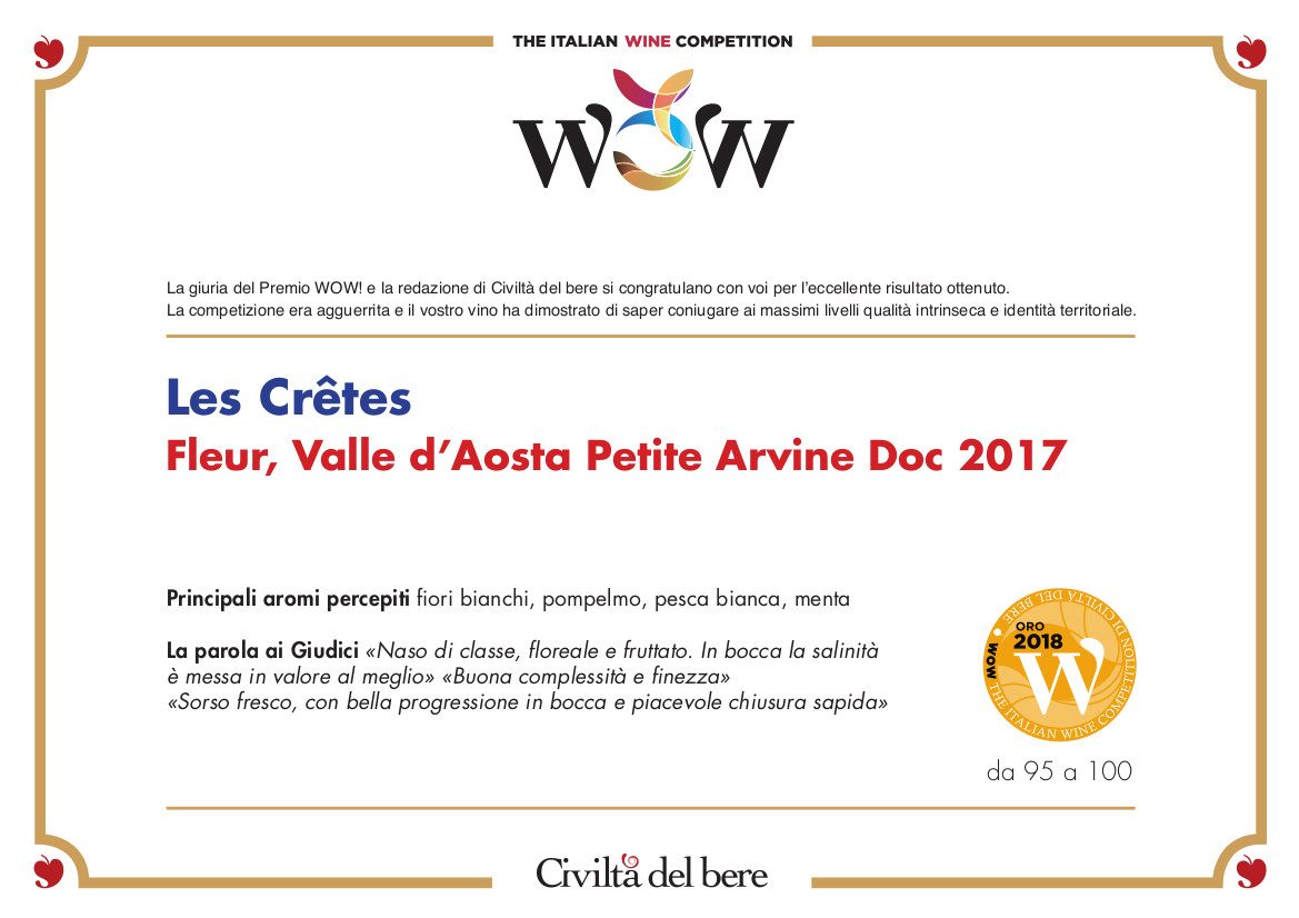 I Diplomi di Les Crêtes per ”WOW! The Italian Wine Competition”