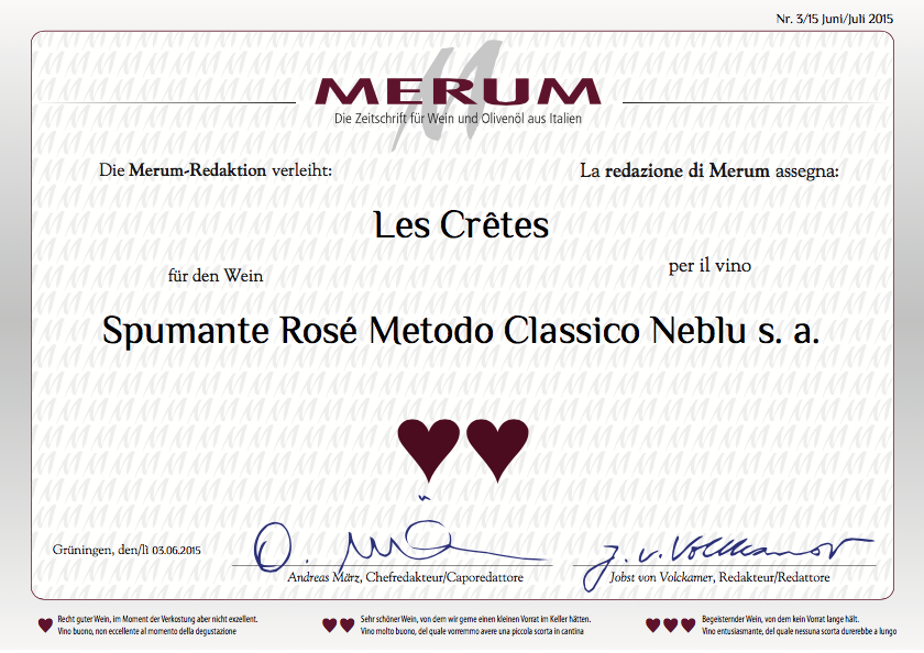 Ottimo punteggio assegnato da Merum ai vini Les Cretes